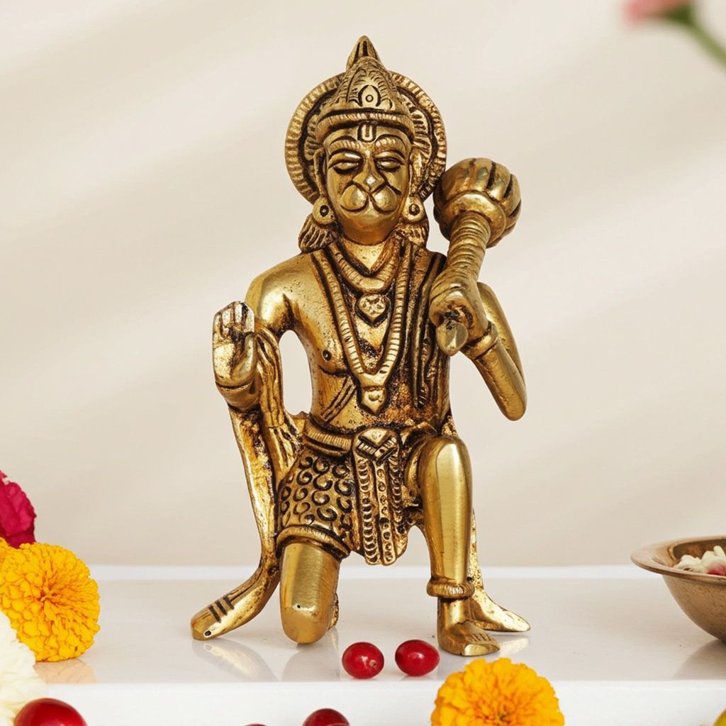 Brass Hanuman Ji God Idol - Pooja Room Worship Murti, Height : 5 Inch (BSMAS874 C)