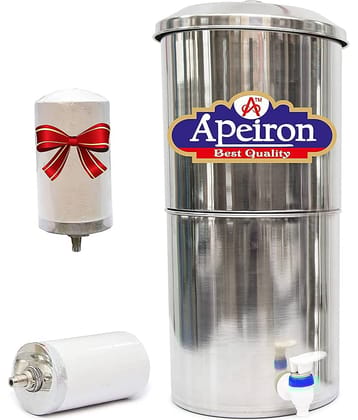 APEIRON STAINLESS STEEL WATER FILTER WITH 1 CERAMIC CANDLE 16 Ltr Gravity Water Purifier