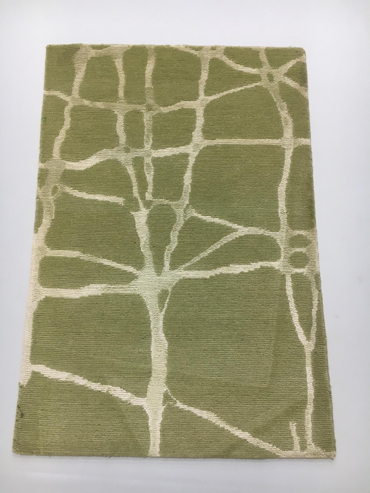 Hand-Knotted Wool & Bamboo Silk Rug  2x3 ft | Modern Geometric Design, Ltgreen