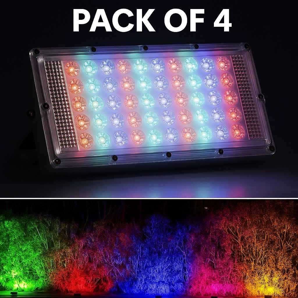 SPARKWORLD Multicolor LED Flood Light Set (Pack of 4) Remote Controlled Brick Lights for Outdoor Decoration | Colour: Multicolor (Pack of 4) - Electricals | Buy online on ZillyBuy