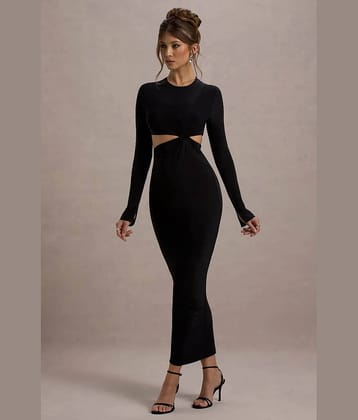 Traquila Women Lycra Solid Cut Out Dress ( Black )