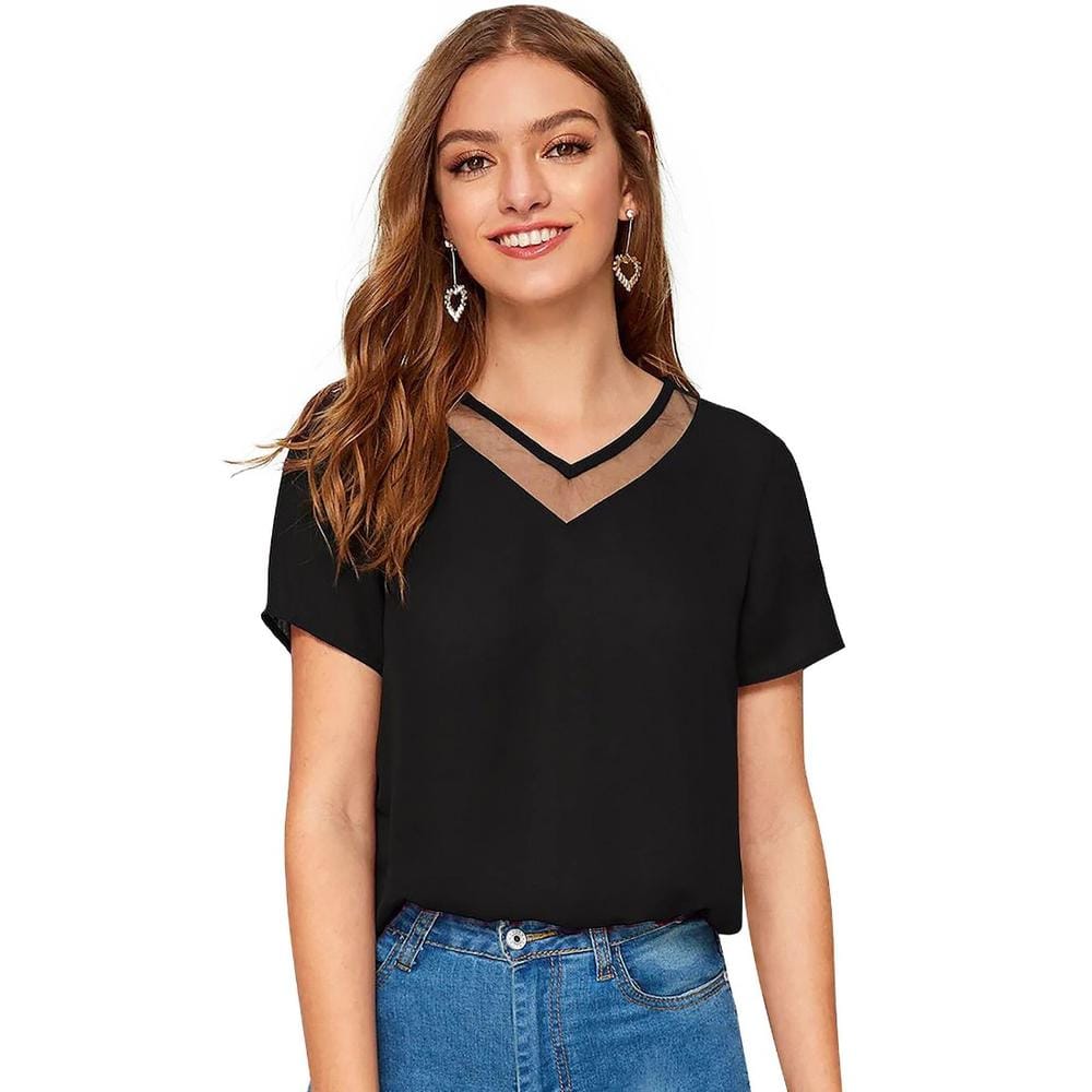 Women's Polyester, Knitting Western Wear T Shirt M (Black)