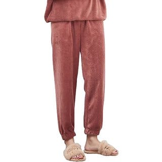 Ukal Autumn Winter Night Wear Plush Lounge Pants Home Pajama Elastic Waist Sleepwear Thick Pyjama
