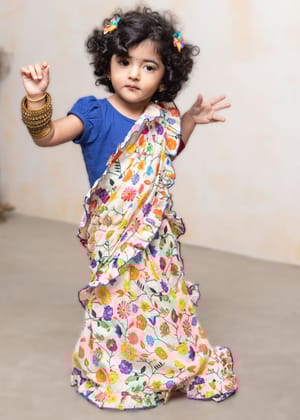 Prestitched Malmal Saree for Girls | Phool-0-6m