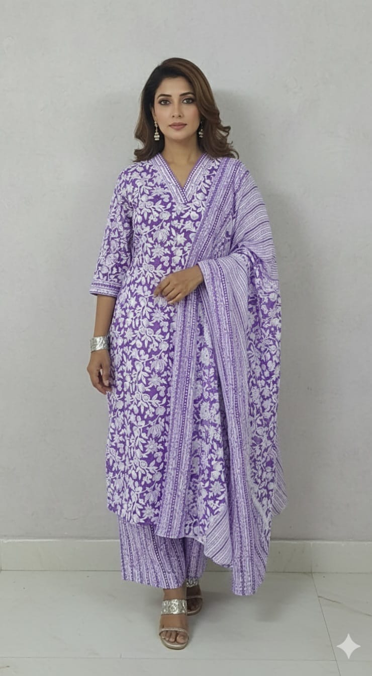 Pure COTTON   Kurti paired with cotton pant n beautiful dupatta