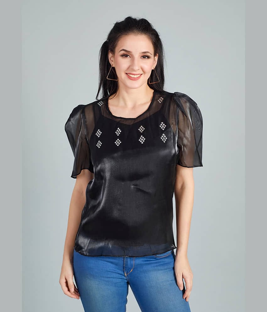 Mantra Fashion Women's Black Embellished Top ( Pack of 1 )