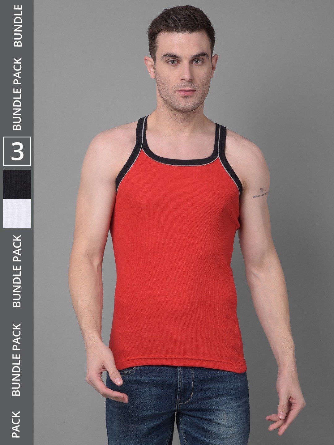 Men's Assorted Pack of 3 Solid Combed Cotton Racerback Styled Gym Vest