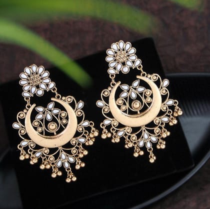 Antique Gold Plated Multicoloured Chandbali Earrings- AER 2788