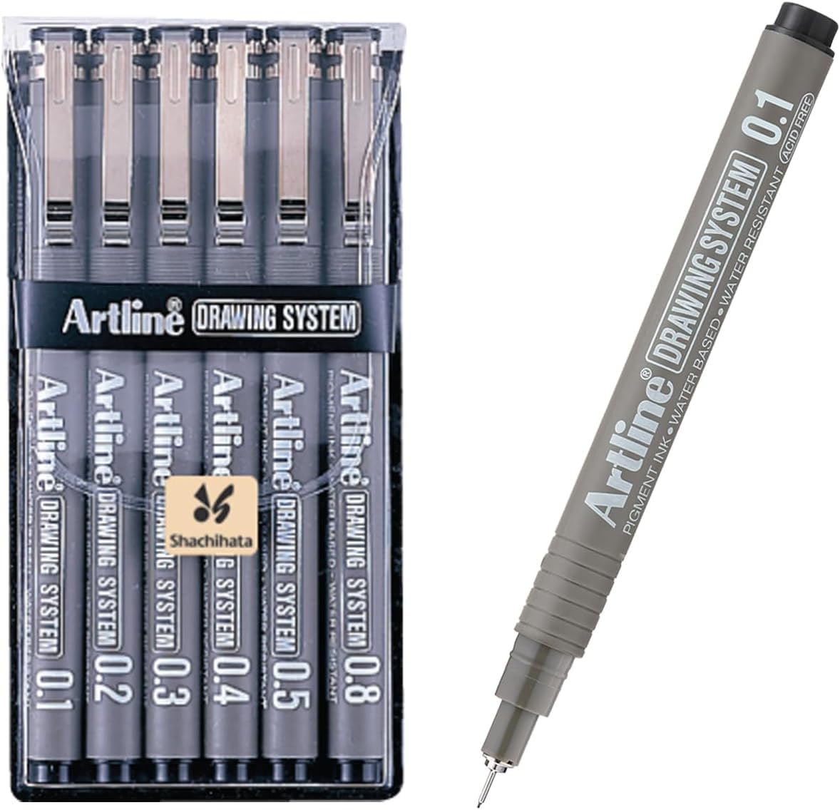 Artline Drawing System Pen Pack of 6 | Black Colour - 0.1mm, 0.2mm, 0.3mm, 0.5mm, 0.05mm, 0.8mm Fine Tips | Technical Drawing Pens For Drafting, Illustrating & More