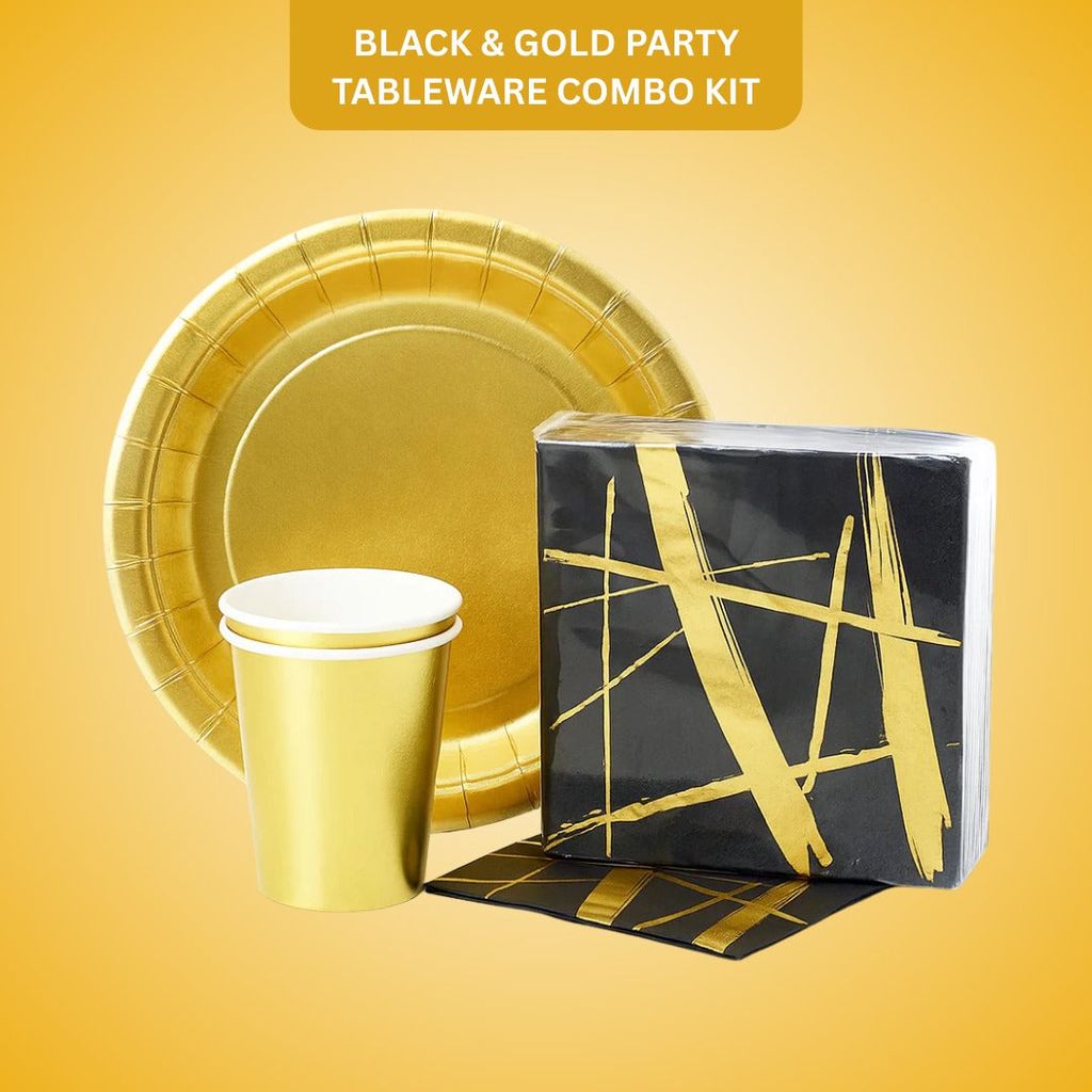 Black & Gold Party Tableware Combo Kit - 40PC - Party and Festive Needs | Buy online on ZillyBuy