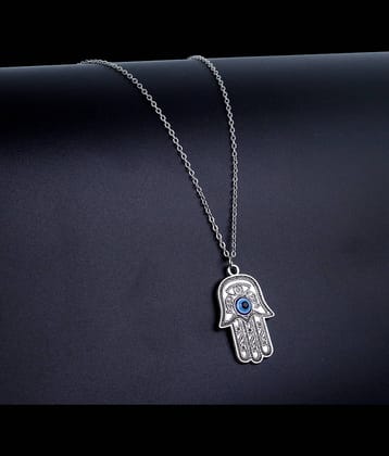 Thrillz Newest Arrival Buddha Hand Evil Eye Silver Plated Chain Necklace For Girls Women Fashion Jewellery