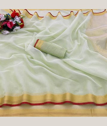 Gullak Cotton Checks Saree With Unstitched Blouse Piece ( Mint Green )