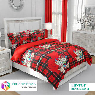 Black Bee Puppy Print Double Bedsheet With 2 Pillow Covers (208 X 213 Cm)(Bs32-02)