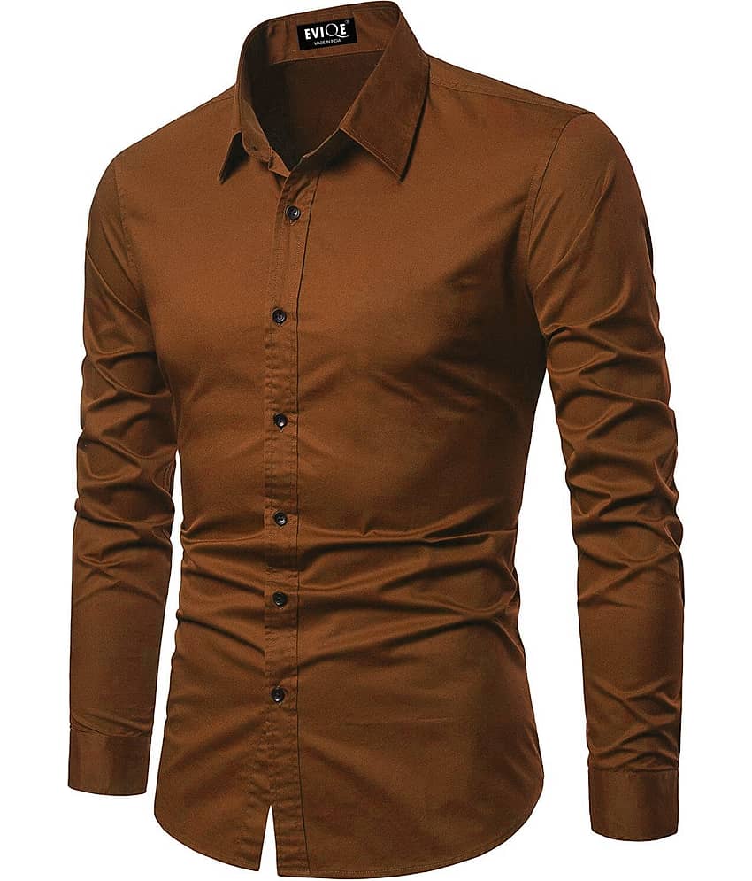 Eviqe Cotton Blend Regular Fit Full Sleeves Men's Formal Shirt - Orange ( Pack of 1 )