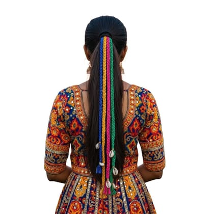 Art Tales Diwali Look 4 long Hair Braids with Rubber Bands Girl and Women, Hair Accessory for Everyday Style and Rainbow Color Braids Extensions Hair Color | Boho Chic Style (Multicolour)