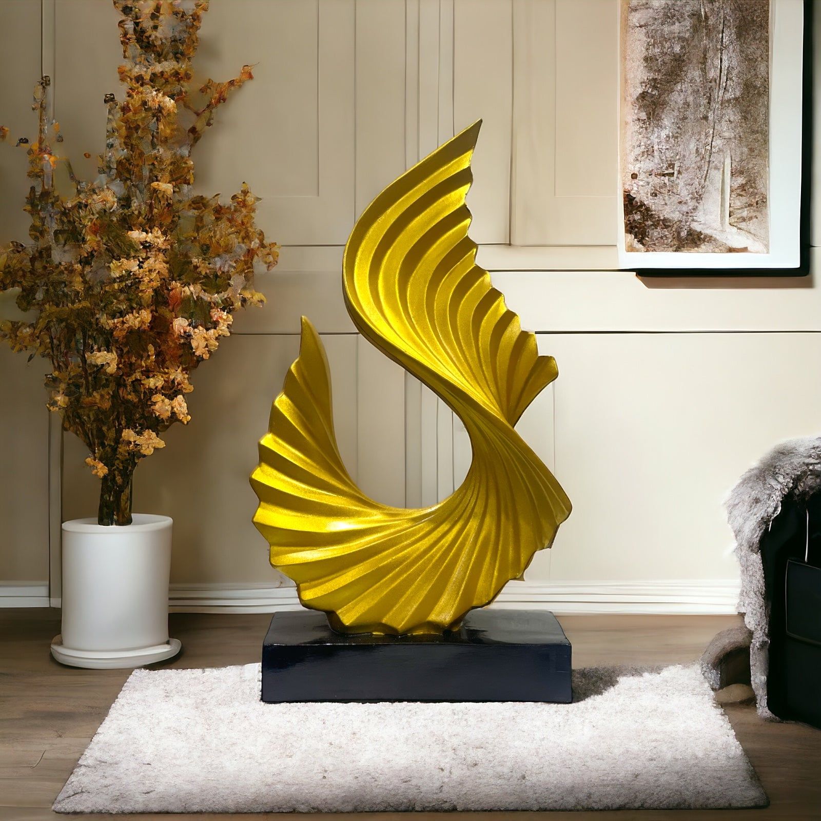 Golden Wave Up  Home Decor Resin Showpiece , H-37 cm-Poly Resin
