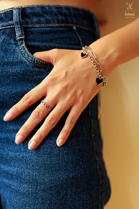 Cute Black Heart Charms Anti-Tarnish Double Layer Bracelet-Rose gold