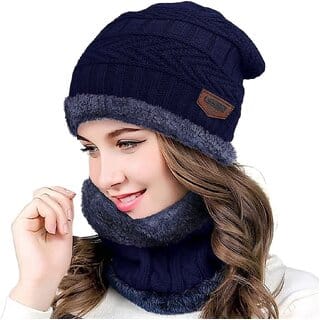 Eastern Club Women Blue Woolen Winter Cap (Pack of 2)