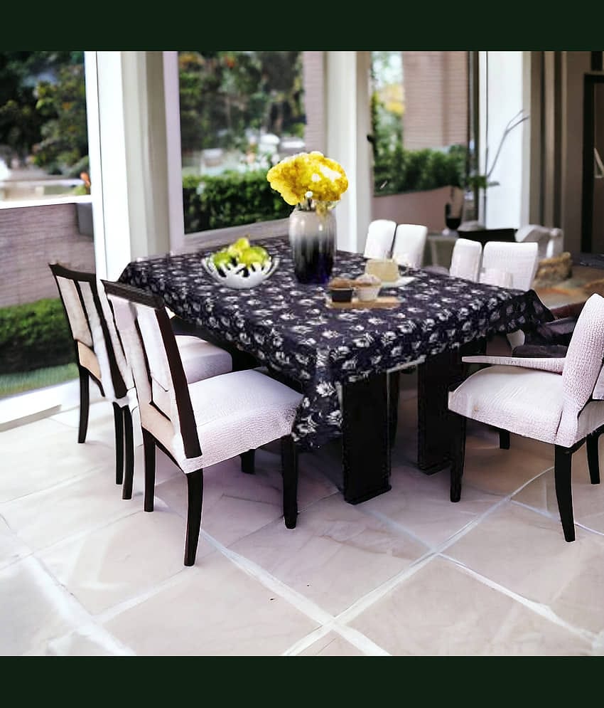 mopak decor Printed Polyester 6 Seater Rectangle Table Cover ( 198 x 137 ) cm Pack of 1 Black