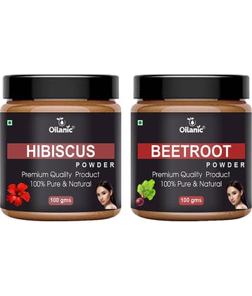 Oilanic 100% Pure Hibiscus Powder & Beetroot Powder For Skincare Hair Mask 200 g Pack of 2