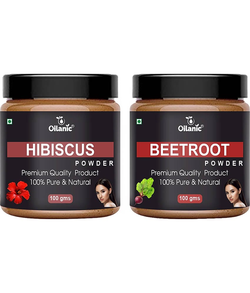 Oilanic 100% Pure Hibiscus Powder & Beetroot Powder For Skincare Hair Mask 200 g Pack of 2