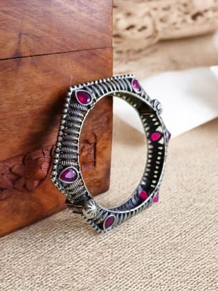 Elegant Silver-Toned Openable Bangles for Timeless Grace | Sarichka-Red