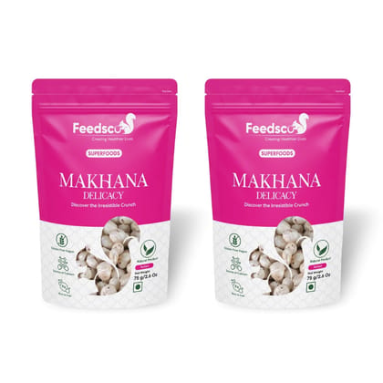 Feedsco Makhana Fox Nuts - Healthy Snacks 75 Gms (Pack of 2) - Raw & Plain Phool Makhana - Lotus Seeds - Vegan, Gluten-Free, Non-GMO Superfood