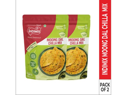 INDIMIX Instant Ready to Cook Moong dal Chilla Mix, Ready In 3 Steps, Healthy & Tasty 500g - Pack of 2