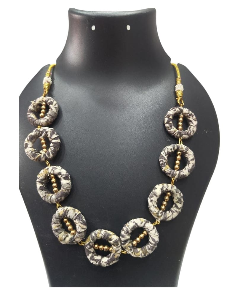 Oxidized hoop fabric necklace with golden beads