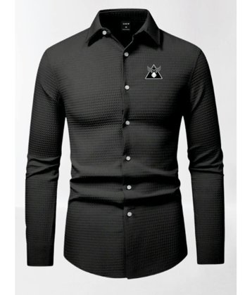 bluecorp enterprise Cotton Blend Regular Fit Popcorn Textured Full Sleeves Men's Casual Shirt - Black ( Pack of 1 )