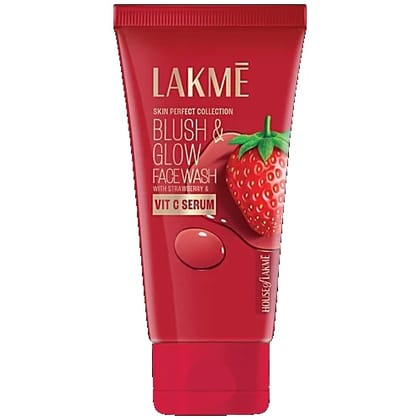 Lakme Blush & Glow Hydrating Strawberry Facewash, With Vitamin C Serum, 50 g