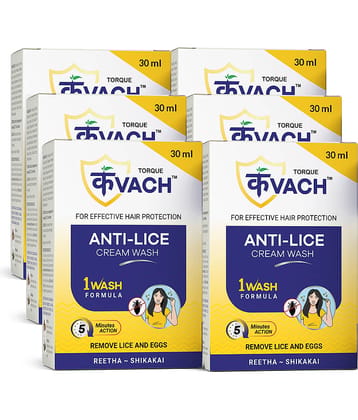 Torque kvach Anti Lice Cream Wash | Removes Lice and Nits |Made with Reetha & Shikakai 30 ml With Lice & Nits Remover Comb For Of 4