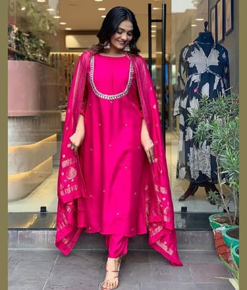 Gazal Fashions Silk Blend Embellished Kurti With Pants Women's Stitched Salwar Suit - Pink ( Pack of 1 )