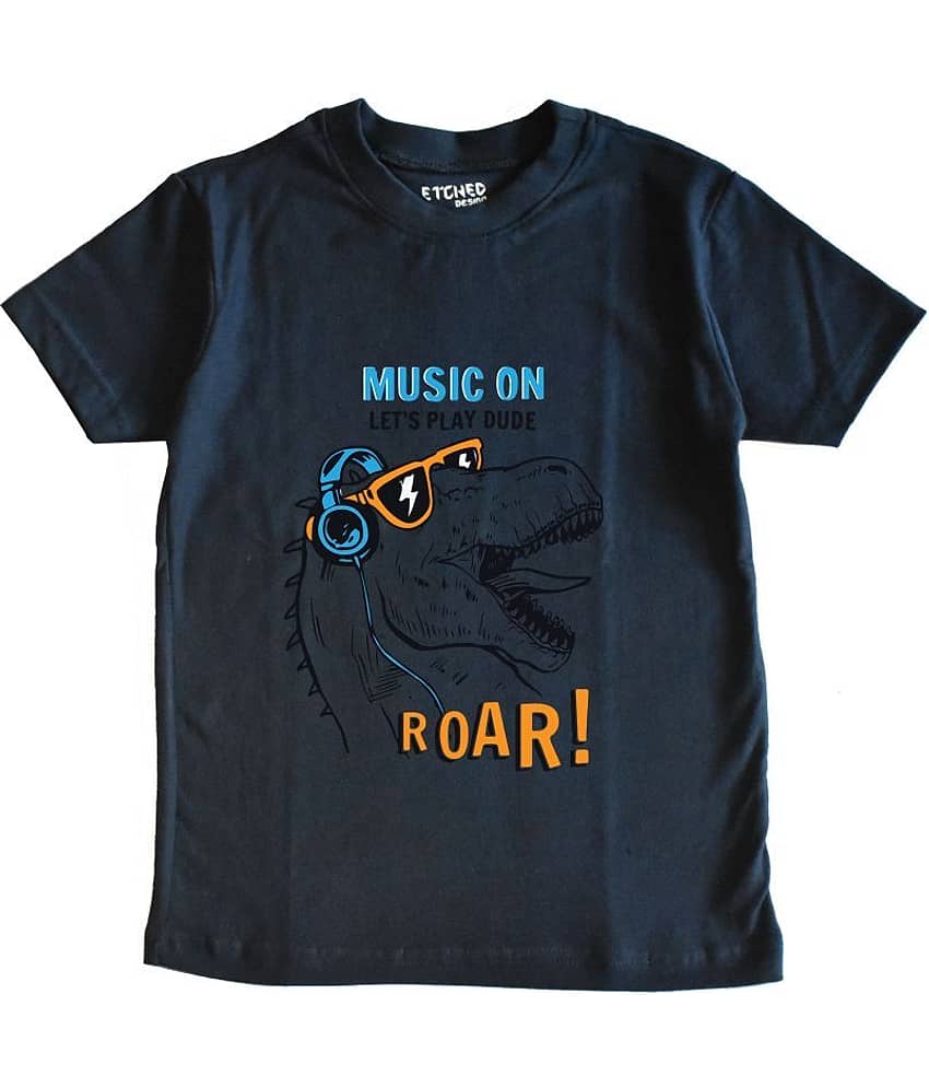 ETCHED DESIGN Pack of 1 Boys Cotton T-Shirt ( Navy Blue )