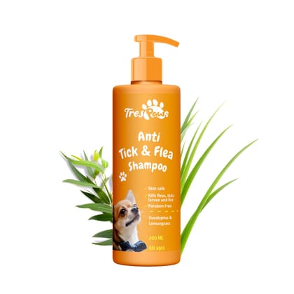 Trespaws Tick & Flea Dog Shampoo with Eucalyptus & Lemongrass | Dog Shampoo for Pomeranian, Shih tzu Puppy, German Shepherd, Labrador & Golden Retriever, Dogs Shampoo, 200 ml