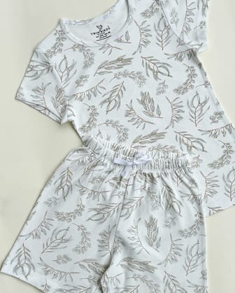 Kids Printed Shorts Co-ord - White-26 / White