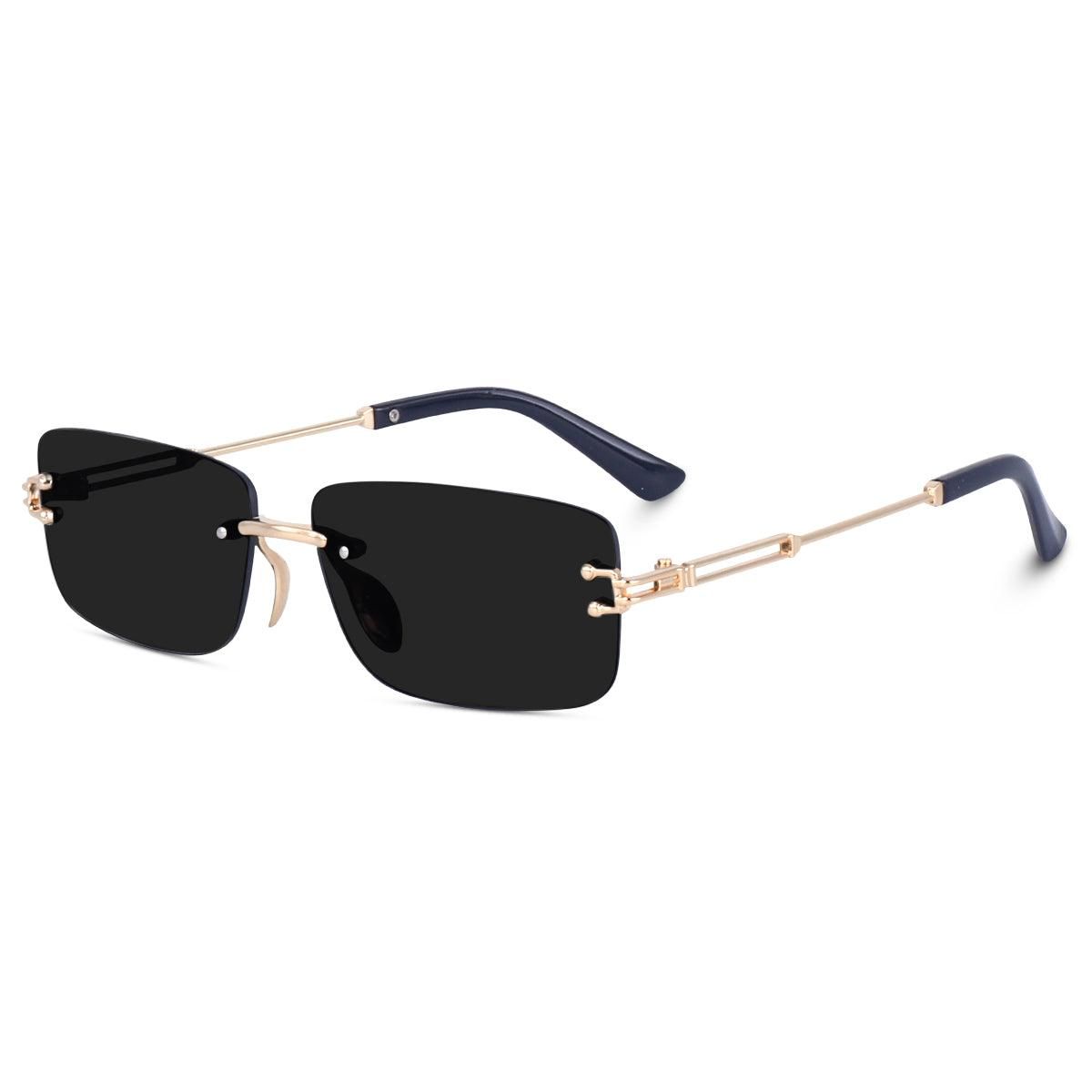 Dervin UV Protected Retro Rectangular Rimless Sunglasses for Men and Women-Black