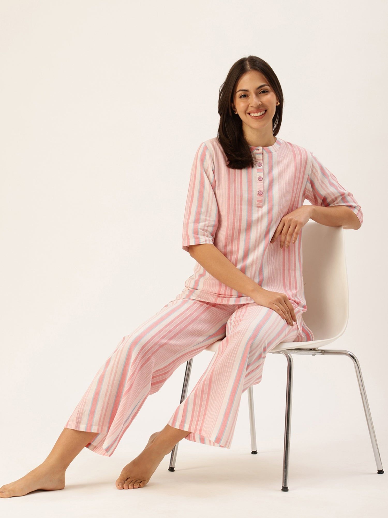 Peach Striped Kurta & Palazzo-M