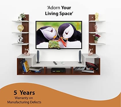 DAS Konrad Pro Wall Mount Engineered Wood TV Entertainment Unit/Tv Rack Set to Box Stand with Wall Shelves for Living Room Classic Walnut & Frosty White Finish (Ideal for up to 43") Screen