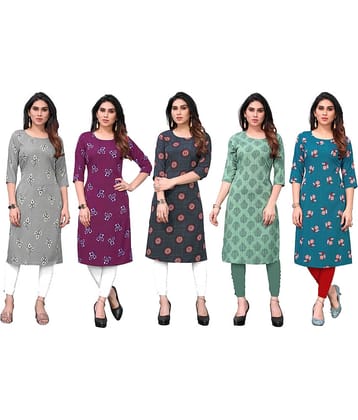 KETAKI FASHION Crepe Printed Straight Women's Kurti - Multicolor4 ( Pack of 5 )