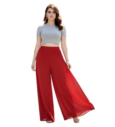 Generic Women's Georgette Solid High-Rise Wide Leg Flared Palazzo Pants with Elastic Waist, Ankle Length Trousers for Daily, Office and Casual Wear (Red, L, Pack of 1, Design 67539) Generic Women's Georgette Solid High-Rise Wide Leg Flared Palazzo Pants with Elastic Waist, Ankle Length Trousers for Daily, Office and Casual Wear (Red, L, Pack of 1, Design 67539)