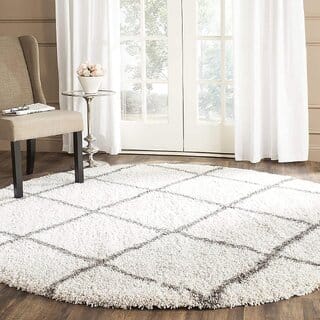 GALLERY HOME Silky Smooth Anti-Skid Shaggy Round Carpet with 2 inch Thickness (5 x 5 Round, Ivory)