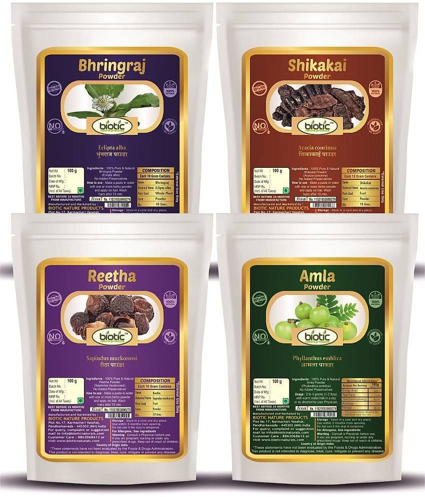 Biotic Natural Shikakai, Amla, Bhring raj, Reetha Powder (100g each) 400 gm