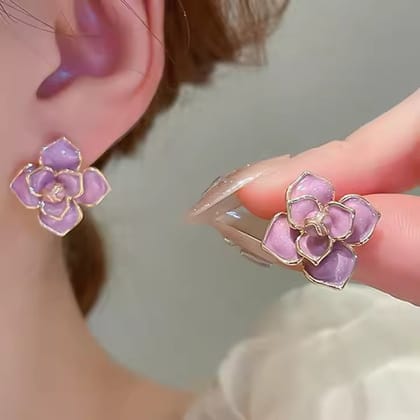 Purple Flower Drop Oil  Korean Earrings