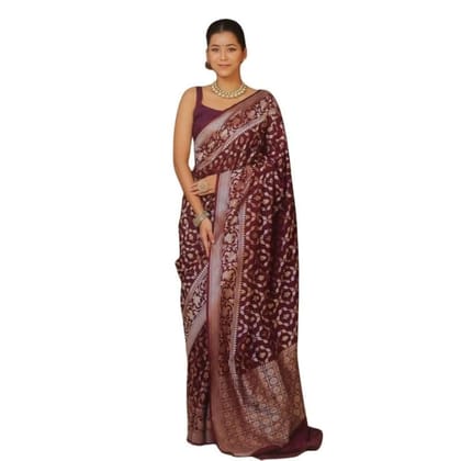 Women's Silk Printed Saree With Unstitched Blouse 5.5Mtr (Maroon)-PID60209