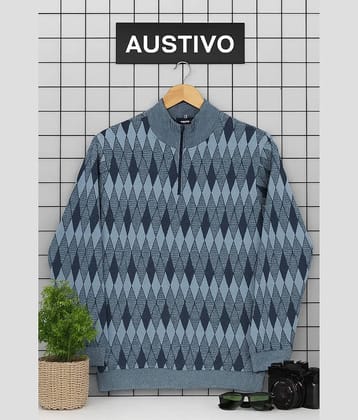 AUSTIVO Cotton Blend Round Neck Men's Full Sleeves Pullover Sweater - Blue ( Pack of 1 )