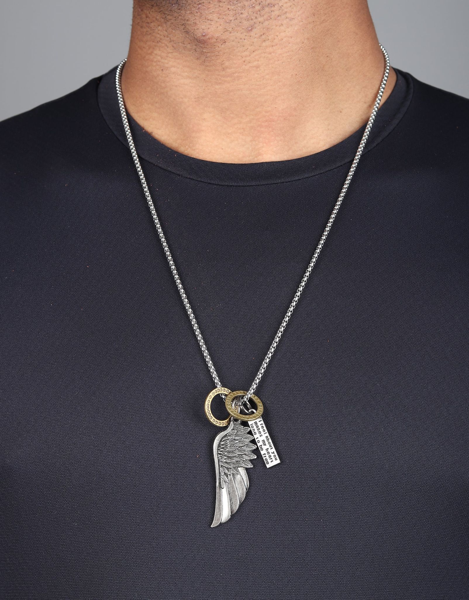 Hot wing Pendant-With Box Chain / Metallic Grey