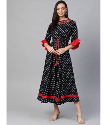 Yash Gallery Pack of 1 Cotton Embroidered Straight Women's Kurti - ( Black )