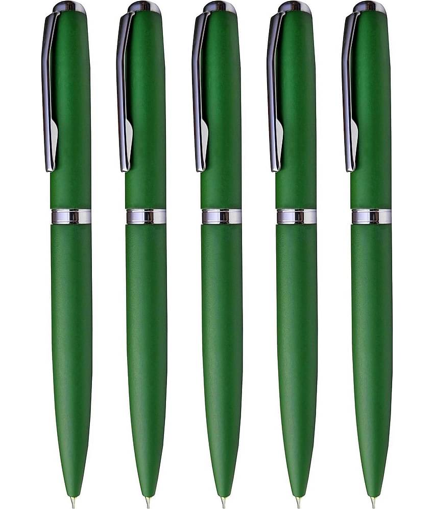 KK CROSI Green Colour Metal Pen Pack of 5pcs Green Colour Ball Pen  (Pack of 5, Blue Ink)