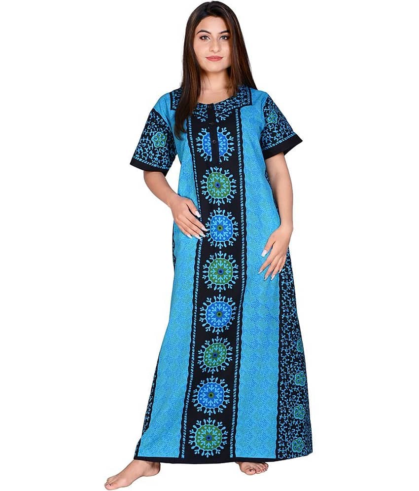 Apratim Cotton Nighty & Night Gowns - Blue Single